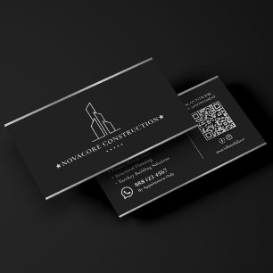Minimal Bauweise Schwarz Silber Bauunternehmer Visitenkarte