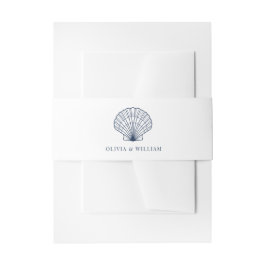 Minimal Beach Seashell Wedding Navy Blue Einladungsbanderole
