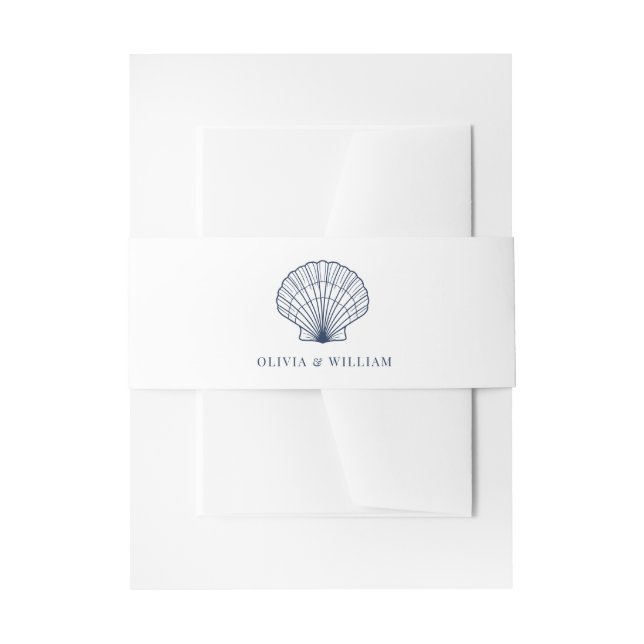Minimal Beach Seashell Wedding Navy Blue Einladungsbanderole (Vorderseite Beispiel)