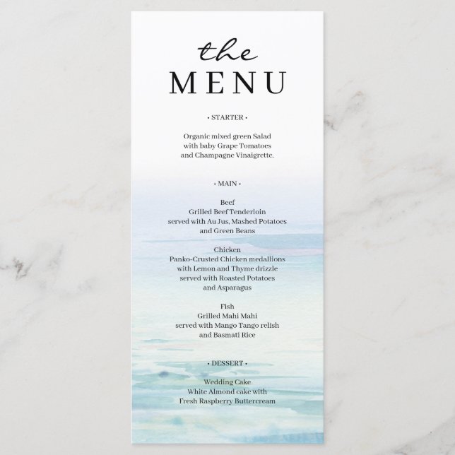 Minimal Beach Waves Wedding Menu Menükarte (Vorderseite)