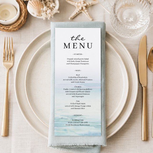 Minimal Beach Waves Wedding Menu Menükarte (Von Creator hochgeladen)