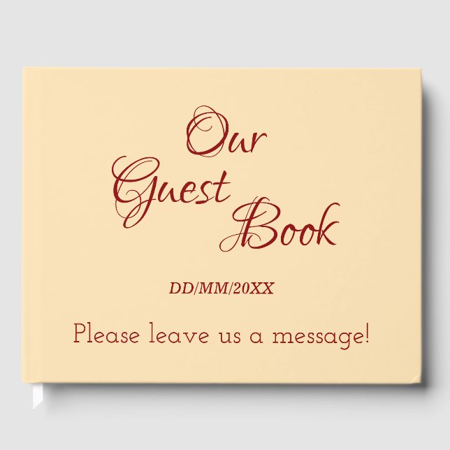 Minimal Beige, Dark Red Generic Guest Book Gästebuch (Vorderseite)