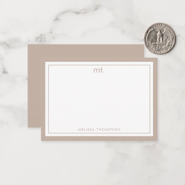 Minimal Beige Doppelgrenzenlose Moderne Monogramm Mitteilungskarte (Vorderseite/Rückseite Beispiel)