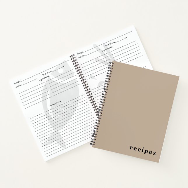 Minimal Beige & Schwarz "Rezepte" Notebook Notizbuch (Innenseite)