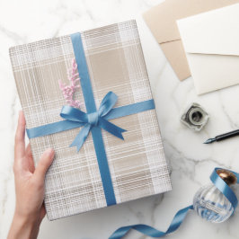 Minimal Beige Weiß Weiches Leinen Karomuster Geschenkpapier