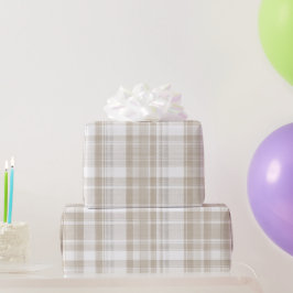 Minimal Beige Weiß Weiches Leinen Karomuster Geschenkpapier