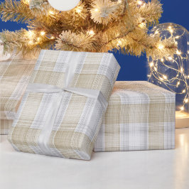 Minimal Beige Weißes Weiches Leinen Karomuster Geschenkpapier