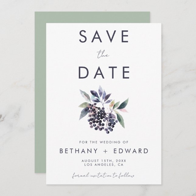 Minimal Berry Wedding Save The Date (Vorne/Hinten)