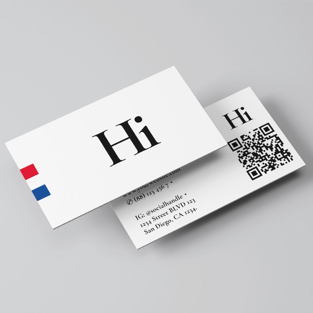 Minimal Beruflich Hi Monogram Red White Blue Visitenkarte (Minimal Professional Hi Monogram Red White Blue Business Card
)