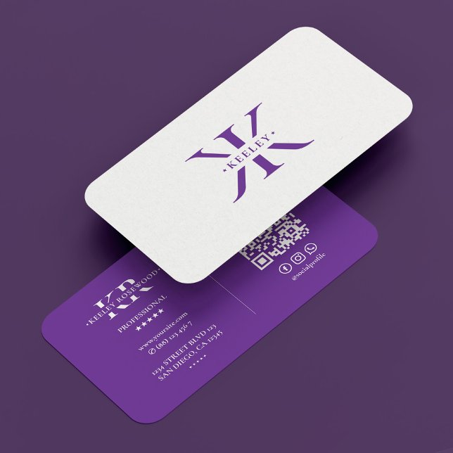Minimal Berufliche K Monogram Royal Lila Visitenkarte (Minimal Professional K Monogram Royal Purple Business Card
)
