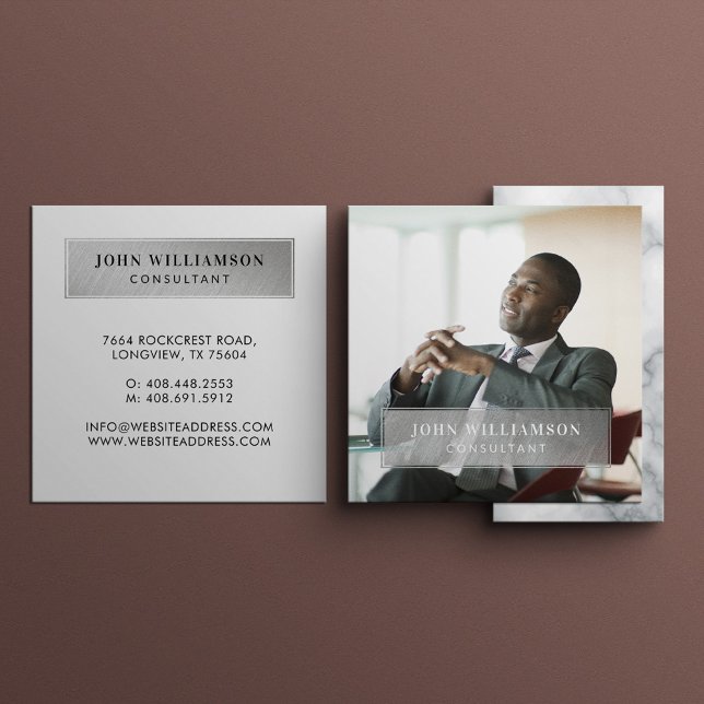 Minimal Berufliches Business Foto Quadratische Visitenkarte (Minimal Professional Company Business Photo Silver Square Business Card)