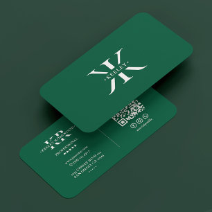 Minimal Berufliches Monogram Logo K Hunter Green Visitenkarte