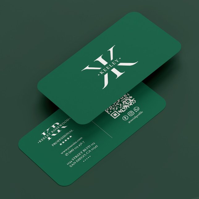 Minimal Berufliches Monogram Logo K Hunter Green Visitenkarte (Von Creator hochgeladen)
