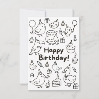 Minimal Bird Doodle Birthday Card Dankeskarte