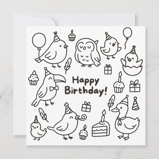 Minimal Bird Doodle Birthday Card Karte (Vorderseite)