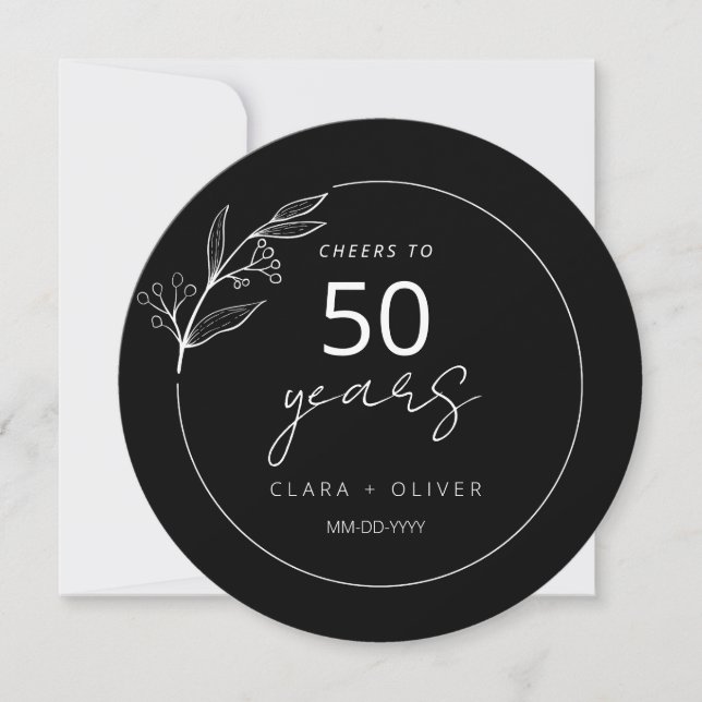 Minimal Black 50 Jahre Hochzeitstag Einladung (Vorderseite)