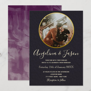 Minimal Black and Gold Foto Hochzeit Einladung