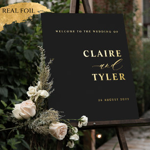 Minimal Black and Real Foil Wedding Willkommenszei Foliendrucke