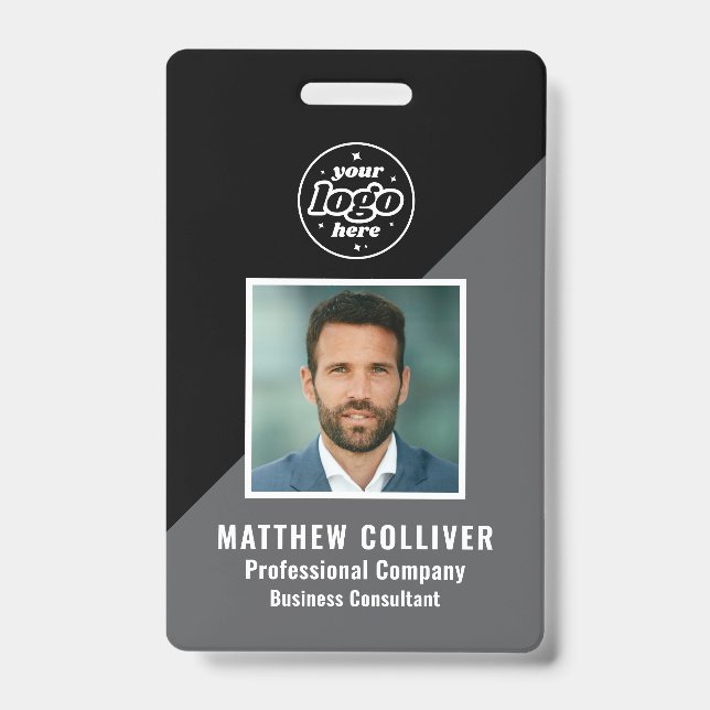 Minimal Black and White Corporate Photo ID Ausweis (Vorderseite)
