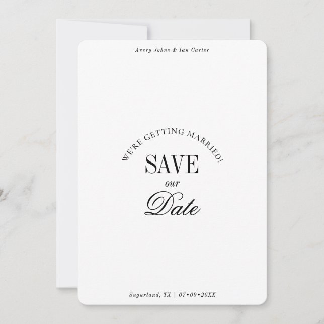 Minimal Black and White Elegant Save the Date Card (Vorderseite)