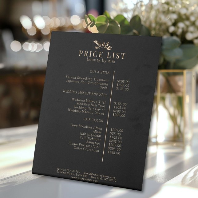 Minimal Black Botanical Salon Price List Sockelschild (Minimal Black Botanical Salon Price List Pedestal Sign)