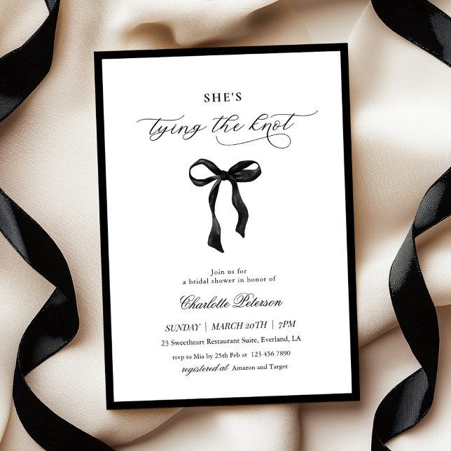 Minimal Black Bow Bridal Shower Invitation Einladung (Von Creator hochgeladen)