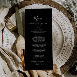 Minimal Black Coordinate Hochzeitsessen Menükarte<br><div class="desc">Diese kleine schwarze Koordinatenkarte für das Abendessen ist perfekt für eine moderne Hochzeit. Das elegante Boho-Design besticht durch solides dunkles Schwarz mit einem modernen böhmischen Ambiente. Koordiniert mit der Moody Lila Blooms Collection von Fresh & Yummy Paperie. Diese Speisekarte kann für Hochzeitsfeiern,  Proben oder jede Veranstaltung verwendet werden.</div>