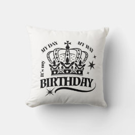 Minimal Black Crown Birthday Quote Typography Kissen