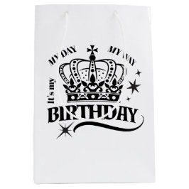Minimal Black Crown Birthday Typography White Mittlere Geschenktüte