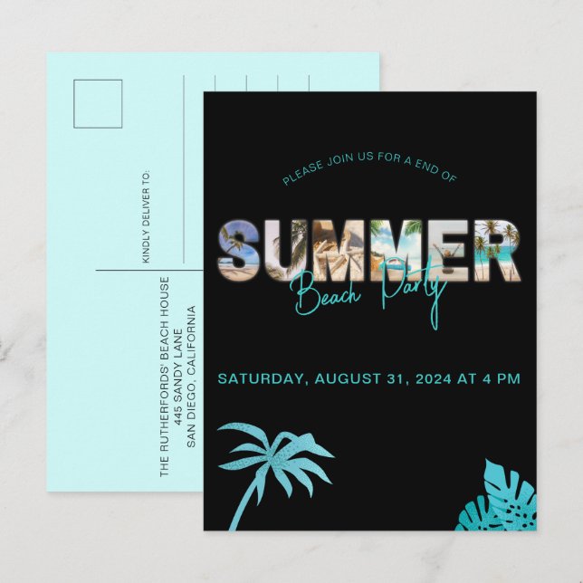 Minimal Black End Summer Beach Party Einladungspostkarte (Vorne/Hinten)