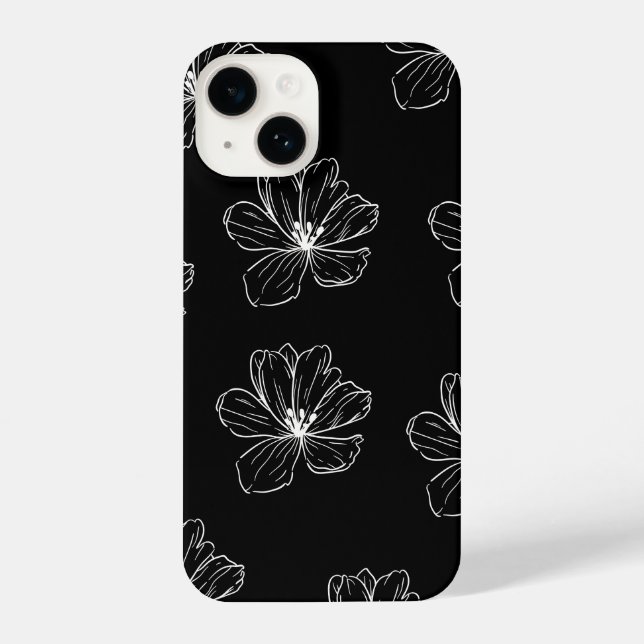 Minimal Black Floral Line Art iPhone Hülle (Rückseite)