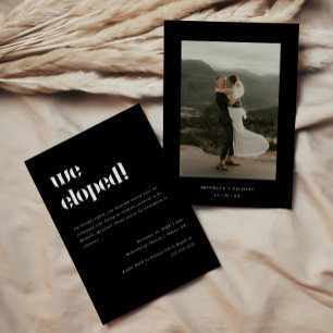 Minimal Black Foto Hochzeit Elopement & Empfang Einladung