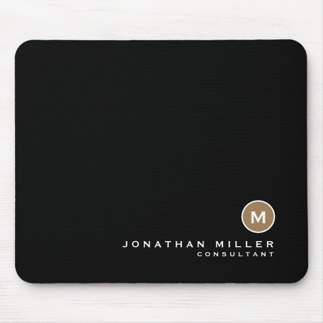 Minimal Black Gold Classic Monogramm Mousepad (Vorne)