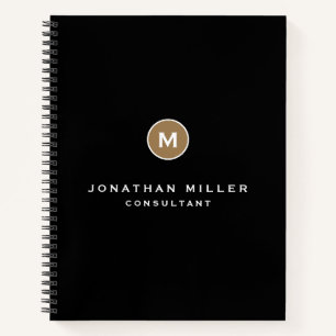 Minimal Black Gold Classic Monogramm Notizbuch