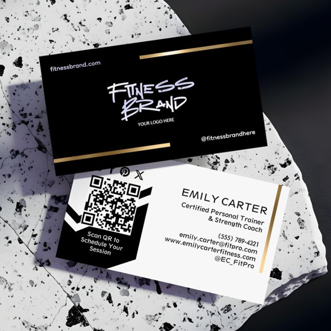 Minimal Black & Gold Trendy Fitness Trainer Logo Visitenkarte (Minimal Black & Gold Trendy Fitness Trainer Logo Business Card)