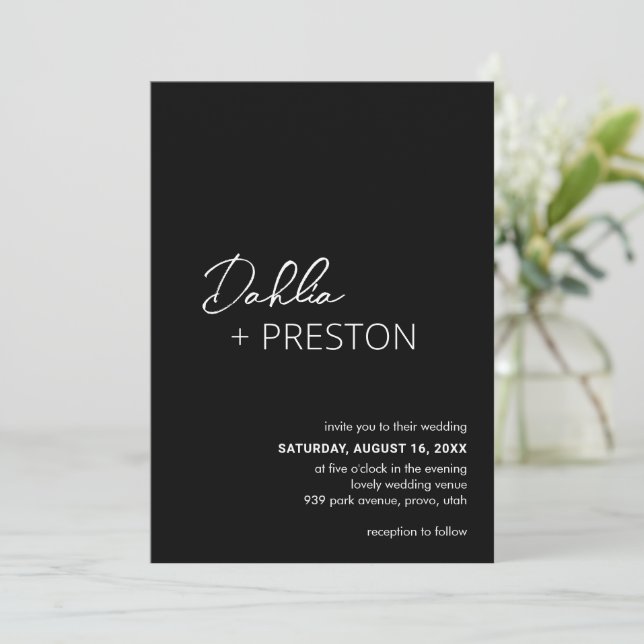 Minimal Black Modern Wedding Einladung (Stehend Vorderseite)