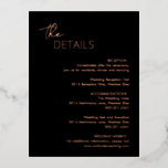 Minimal Black Modern Wedding Foil Enclosure Card Folie Einladungspostkarte<br><div class="desc">Moderne Hochzeitskassenkarte aus Gold und Rose mit einem schlichten und minimalen Design mit der ersten Zeile des Headers in einem eleganten Drehbuch und der zweite in einem zeitgenössischen serifenlosen Schriftart. Unten unten rechts sind Ihre Details in einem minimalistischen Layout. Der gesamte Text auf der Vorderseite ist in realer Folie.</div>