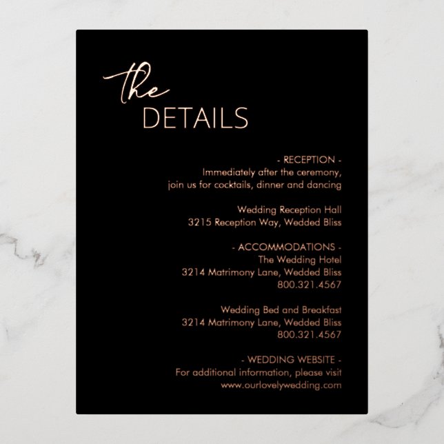 Minimal Black Modern Wedding Foil Enclosure Card Folie Einladungspostkarte (Vorderseite)