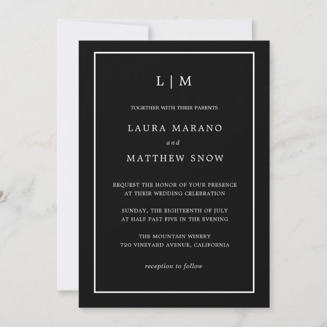 Minimal Black Monogram Simple Wedding Einladung (Vorderseite)