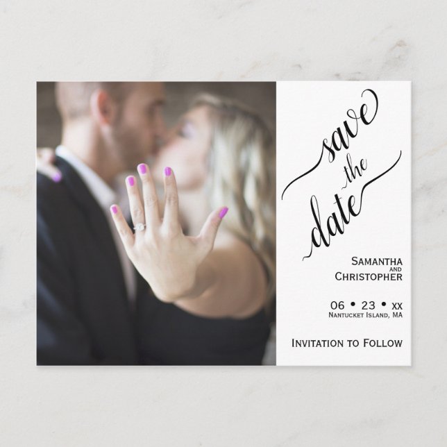Minimal Black on White Wedding Save the Date Foto Postkarte (Vorderseite)
