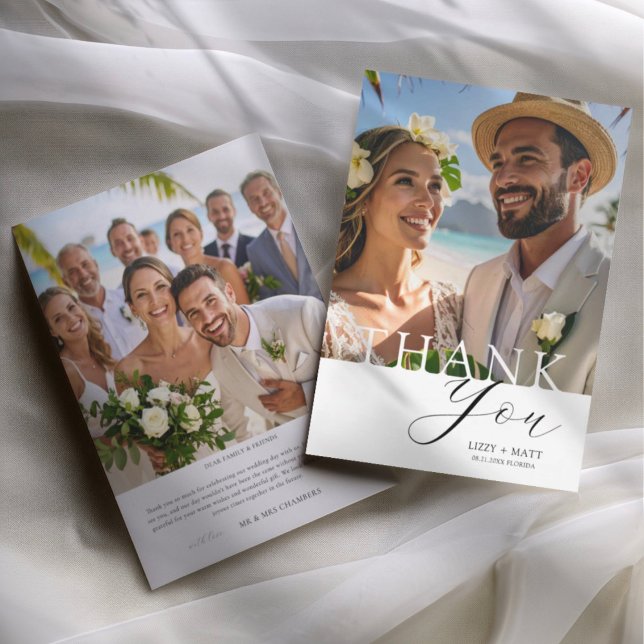 Minimal black & White 2 Photo Wedding Thank You Dankeskarte (Von Creator hochgeladen)