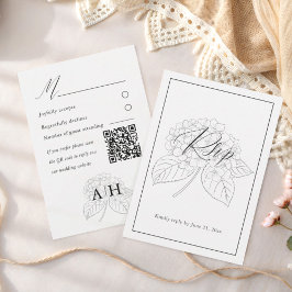 Minimal Black & White Hydrangea Wedding RSVP Karte