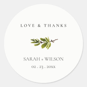 Minimal Black & White Pine Branch Foliage Hochzeit Runder Aufkleber