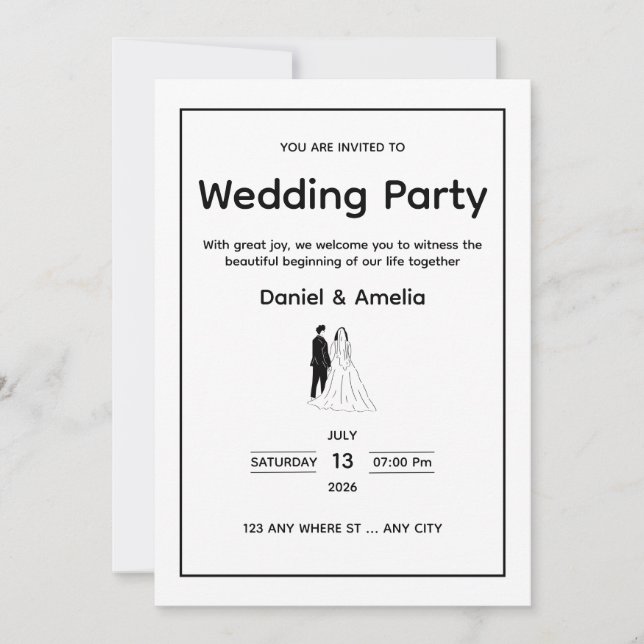 Minimal Black & White Wedding Invitation Einladung (Vorderseite)