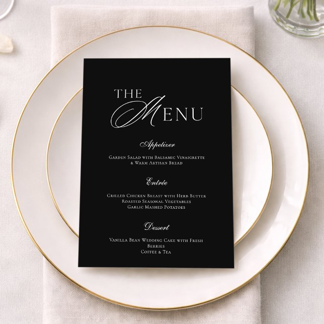 Minimal Black & White Wedding Menu Card Einladung (Von Creator hochgeladen)