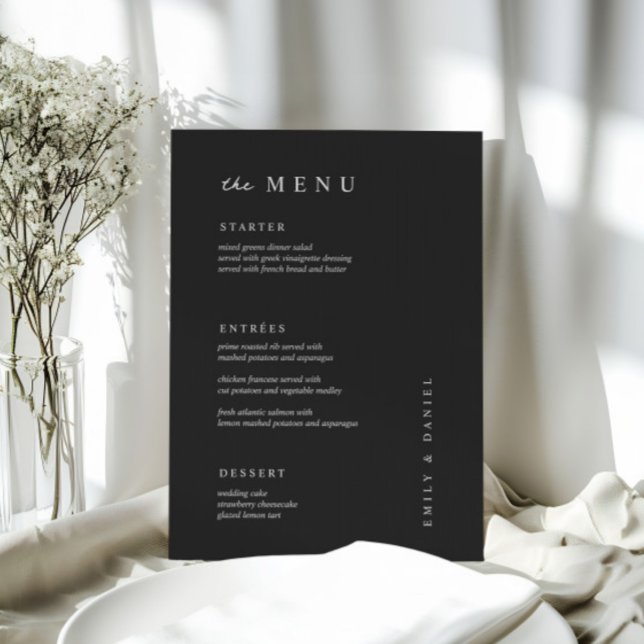 Minimal Black&White Wedding MENU Menükarte (Von Creator hochgeladen)