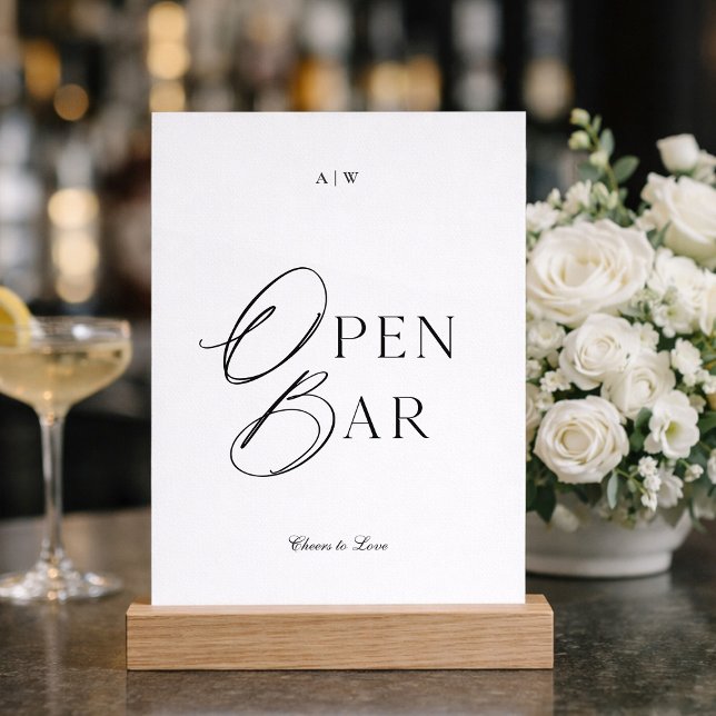 Minimal Black & White Wedding Open Bar Sign Einladung (Von Creator hochgeladen)