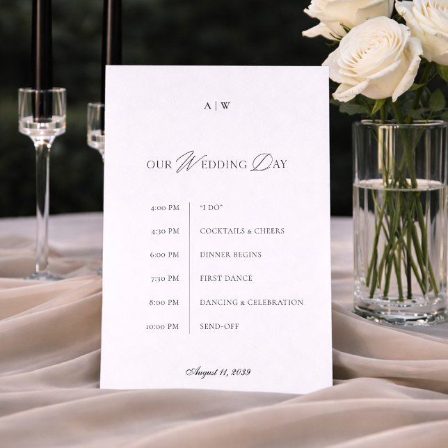 Minimal Black & White Wedding Timeline Card Einladung (Von Creator hochgeladen)