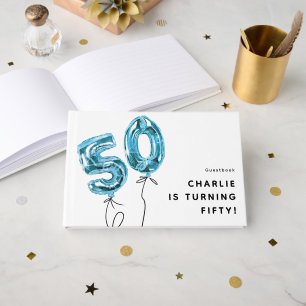 Minimal Blau 50 Luftballon 50. Geburtstagsfeier Gästebuch