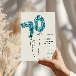Minimal Blau 70 Ballon 70. Geburtstagsfeier Einladung